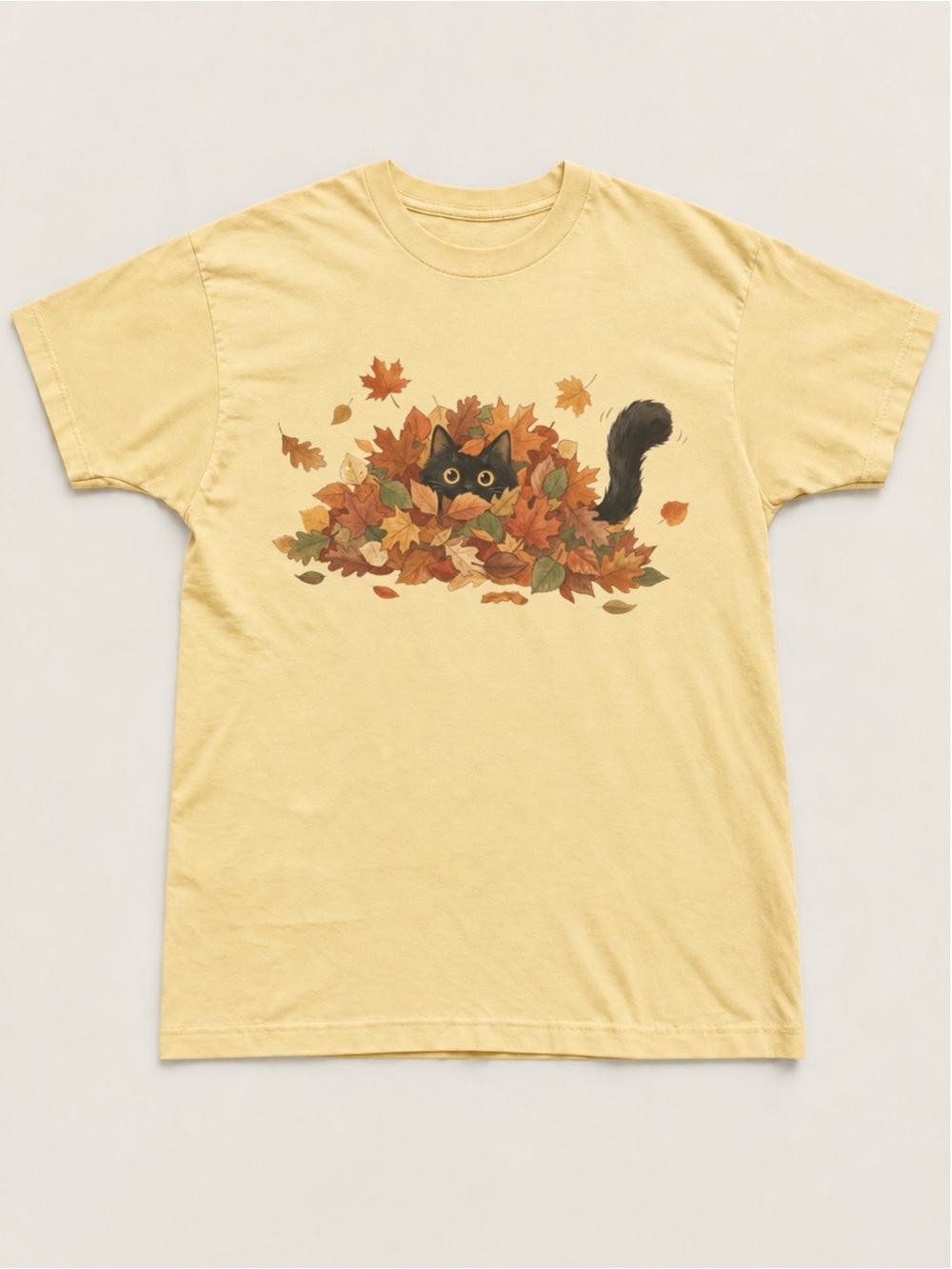 Fall Cat Lover Graphic Unisex T-shirt Cozy Black Cat Leaves Tee